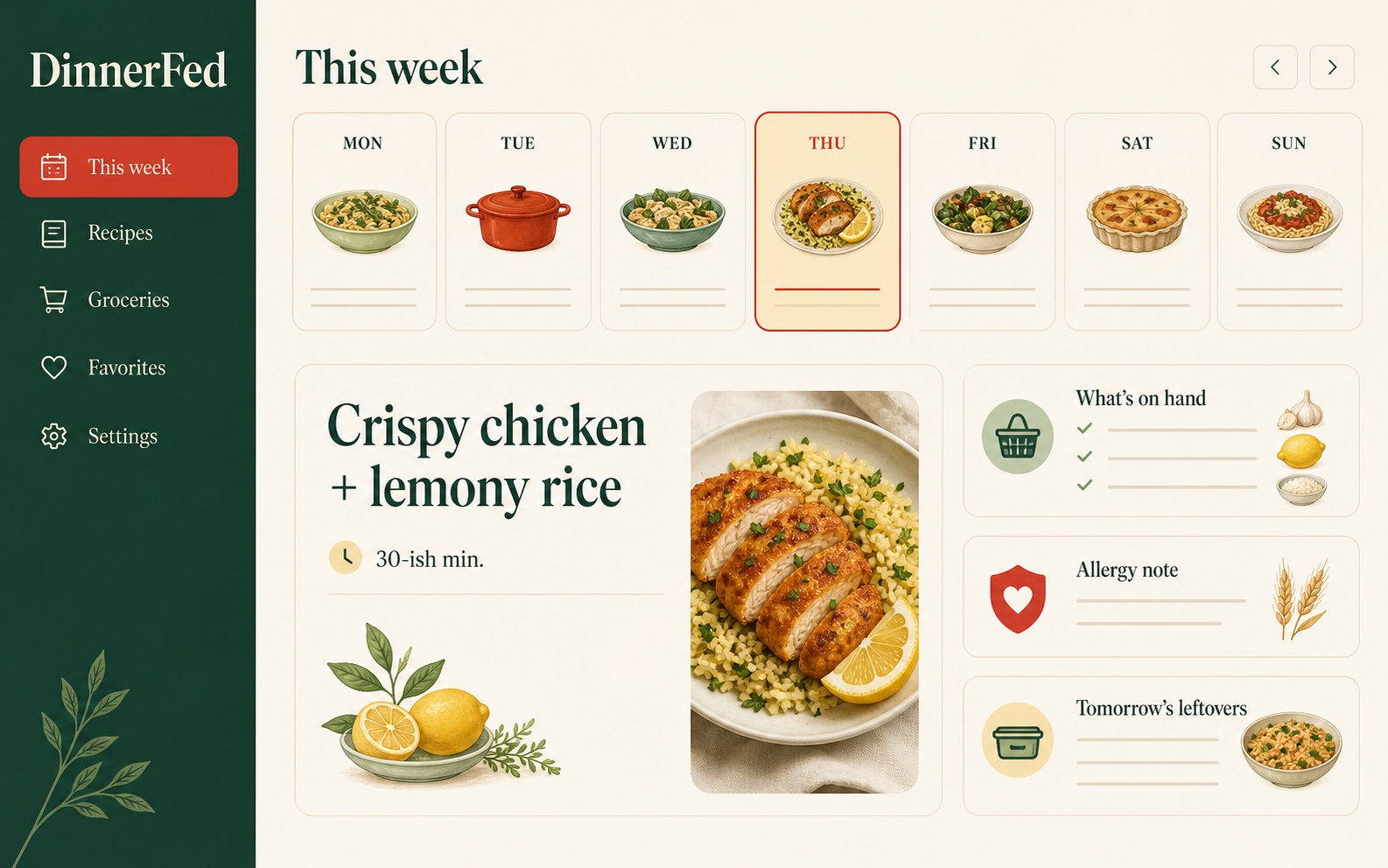 DinnerFed weekly meal planning concept